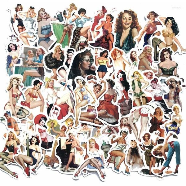 Cadeau cadeau 50pcs / set rétro sexy beauté pin up filles autocollants pour ordinateur portable voiture scrapbooking téléphone moto bagages décalque jouets