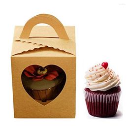 Emballage cadeau 50 pièces boîtes à Cupcake simples Kraft Brown boulangerie avec fenêtre pour les friandises de fête d'anniversaire de mariage et les faveurs de douche de bébé