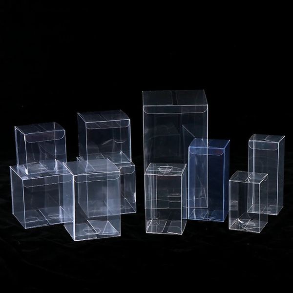 Cadeau Wrap 50pcs Square Clear PVC Boîtes Chocolat Jouets / Bijoux / Bonbons Coffrets cadeaux de mariage Boîte d'emballage cadeau d'anniversaire transparente en gros 231023