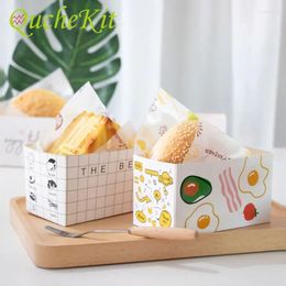 Geschenkverpakking 50 stuks Vierkant Wegwerpvoedsel Inpakpapier Doos Oilproof Sandwich Ei Toast Ontbijt Verpakkingsdozen Restaurant Supply