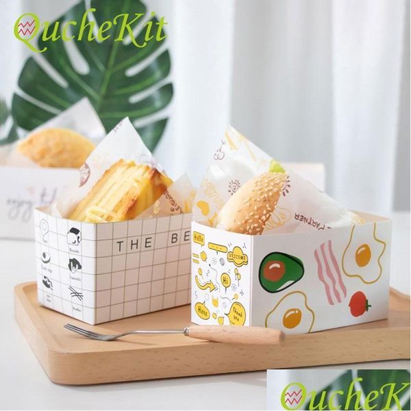 Enveloppe cadeau 50pcs Boîte en papier carré Sandwich à l'huile Sandwich aux œufs épais Boîtes de petit-déjeuner d'emballage Emballage Restauration Drop Livraison Home GA OTYS9
