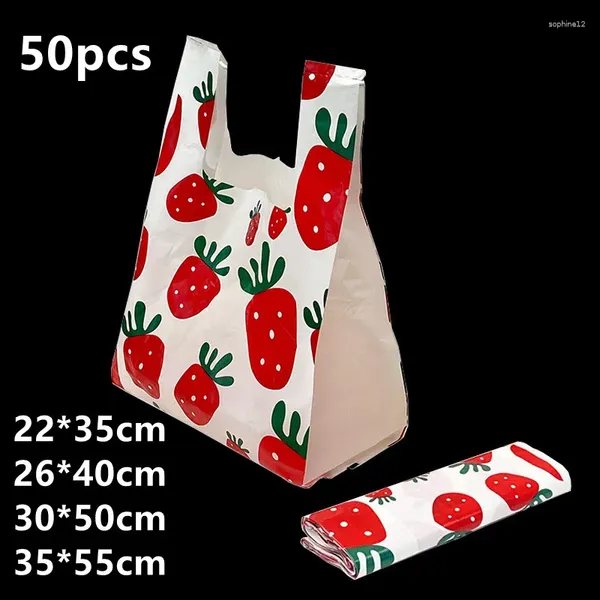 Envoltura de regalo 50 unids Chaleco de fresa Bolsa de plástico Suministros de embalaje de grado alimenticio Bolsa desechable Bolsa comercial Tote Imprimir logotipo