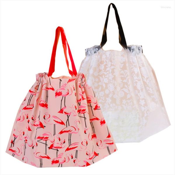 Emballage cadeau 50pcs épais grands sacs en plastique rose / blanc bijoux cosmétiques sac magasin de vêtements emballage avec poignée shopping