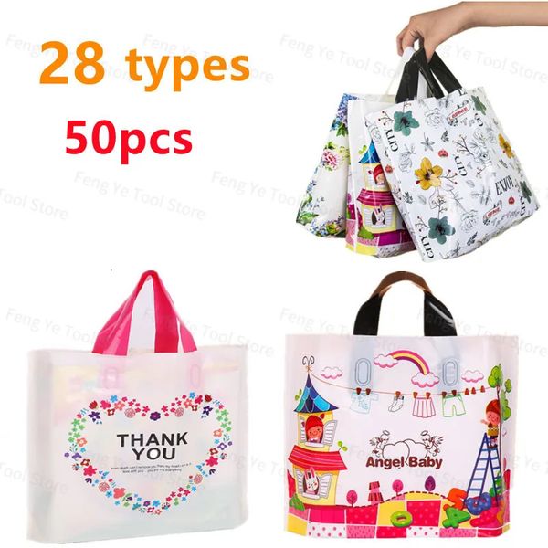 Envoltura de regalo 50 unids Bolsa de plástico gruesa con asa Tienda de ropa Compras Bolsas de embalaje Fiesta de cumpleaños Navidad Boda Dulces Bolsas de regalo 231102