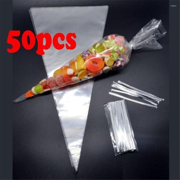 Cadeau cadeau 50pcs sacs de bonbons transparents mariage anniversaire fleurs douces emballage sac de stockage de cône