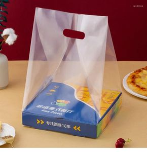 Enveloppe cadeau 50pcs Sac d'emballage transparent avec pizza à gâteau poignée à emporter en plastique Sacs d'emballage de rangement