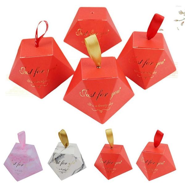 Envoltura de regalo 50 unids Forma de diamante triangular Caja de papel de caramelo Cinta Favor de boda y bolsas dulces Cumpleaños