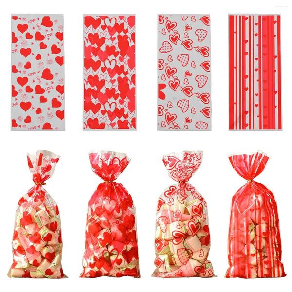 Enveloppe cadeau 50pcs Valentine Love Heart Clear Plastic Candy Sacs Cookie Trew for Wedding Birthday Party Favors Cadeaux Goodies Sac