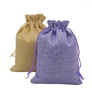 Cadeau cadeau 50pcs vintage toile de jute naturelle sacs de bonbons hessia fête de mariage faveur pochette fournitures d'anniversaire cordons de jute