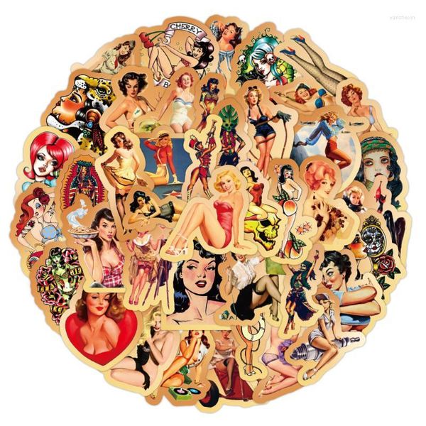 Papier Cadeau 50pcs Vintage Sexy Girl Stickers Pour Ordinateurs Portables Papeterie Ordinateur Portable Scrapbook Rétro Années 90 Beauté Autocollant Esthétique Artisanat Fournitures