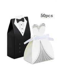 Regalos de regalos 50pcs cajas de boda de boda novios de fiesta de fiesta y novio fordress Tuxedo