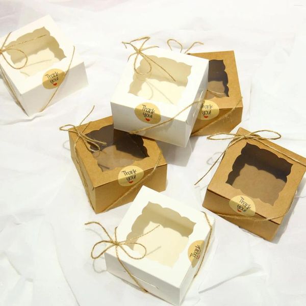 Envoltura de regalo 50 piezas de cartón marrón blanco Caja para hornear ventana de torta Papel Papel Muffin Packaging para suministros de fiesta en casa