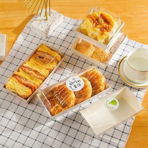 Cadeau cadeau 50pcs blanc kraft papier plateaux alimentaires boîtes d'emballage rectangulaires sandwich gâteau pain snack boulangerie boîte d'emballage avec couvercles transparents