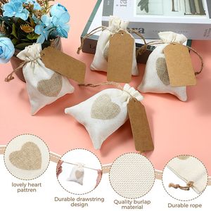 Emballage Cadeau 50 PCS Blanc Lin Cordon Sac 10x14 cm Vintage Naturel Toile De Jute Cadeau Bonbons Sacs De Mariage Bonbons Sacs Jute Cadeau Bijoux Pochette 230626