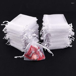 Cadeau cadeau 50pcs sacs d'organza blancs 7x9 9x12 11x16 13x18cm bijoux fête de mariage pochettes de bonbons sac de bonbons pour communion déco 55