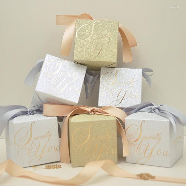 Envoltura de regalo 50 unids Cajas de embalaje Embalaje Favores de fiesta de boda Caja de dulces con cintas Cumpleaños Mariage Recuerdos Bolsas para invitados