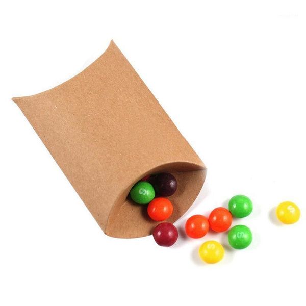 Envoltura de regalo 50 unids Caja de dulces de Navidad Bolsa de papel artesanal Forma de almohada Cajas de favor de boda Bolsas de fiesta de pastel Ecológico Kraft Embalaje Promoción