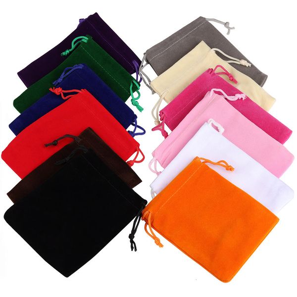 Emballage cadeau 50pcsLot Or Couleur Bord Velours Bijoux Cadeau Sac 5x7 7x9 9x12cm Cordon De Noce Affichage Bonbons Emballage Sac En Gros 230608