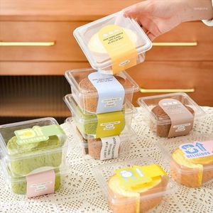 Geschenkverpakking 50Set Transparante Plastic Doos Vierkante Dessert Verpakking Dozen Met Stickers Tiramisu Mousse Cake Container Bakken Accessoires