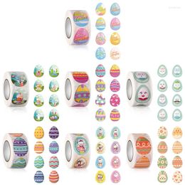 Papel de regalo 581C Happy Easter Oval Sticker Roll autoadhesivo Egg Decal Seal Label Tag para Home Festival Party Wrapping Sealing