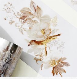 Papier Cadeau 5M Vintage Fleur Floral Oiseau Dorure Washi PET Bandes Journal Collage Matériel DIY Scrapbooking Carterie Décor Autocollant