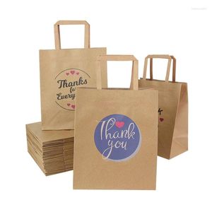 Geschenkomschakeling 5 % Kraft Paper Tote Bags Dank u Business Shopper voor verpakking met handvat Candy Cookie Birthday Bruiloft Party Supplies