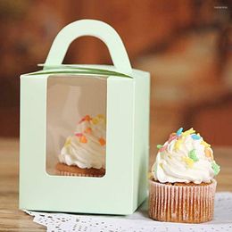 Geschenkomschakeling 5 % Mini Portable Cake Box Cupcake Boxes Dessert Frans gebak enkele muffin Baking Mousse Festival Party Packaging