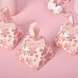 Geschenkwikkeling 5 -pc trouwdoos Verjaardagsfeestje Event Baby Shower Decor Cherry Blossom Candy Pink Chocolate Packaging