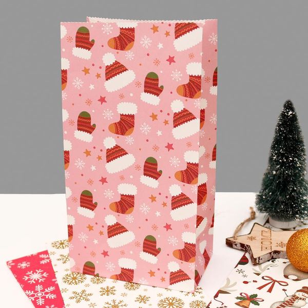 Cadeau cadeau 5pcs / 10pcs Joyeux Noël Sac d'emballage de bonbons Père Noël Flocon de neige Party Favor Stand Année Emballage Sacs en papier