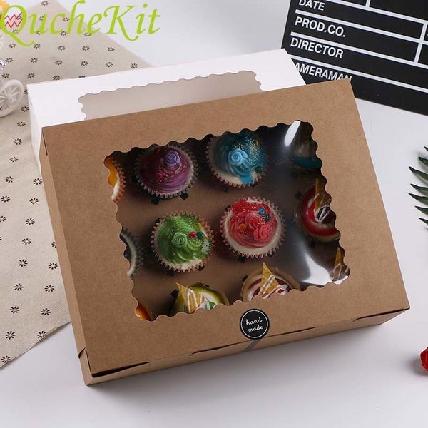 Emballage cadeau 5pcs 12 tasses Muffin Cupcake Box avec plateau à gâteau papier kraft fête d'anniversaire de mariage dessert emballage cas bonbons 221202