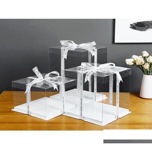 Enveloppe-cadeau 5pcs 8 pouces Boîte de gâteau d'anniversaire transparent Boîtes d'emballage en plastique Étui organisateur pour le dessert à domicile