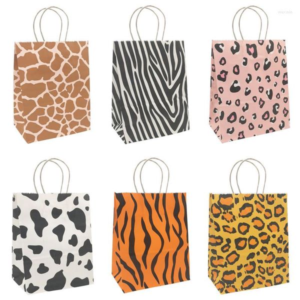Papel de regalo 5 uds Animal Tigre cebra papel impreso bolsas de dulces niños fiesta de cumpleaños Baby Shower embalaje selva Safari suministros de decoración