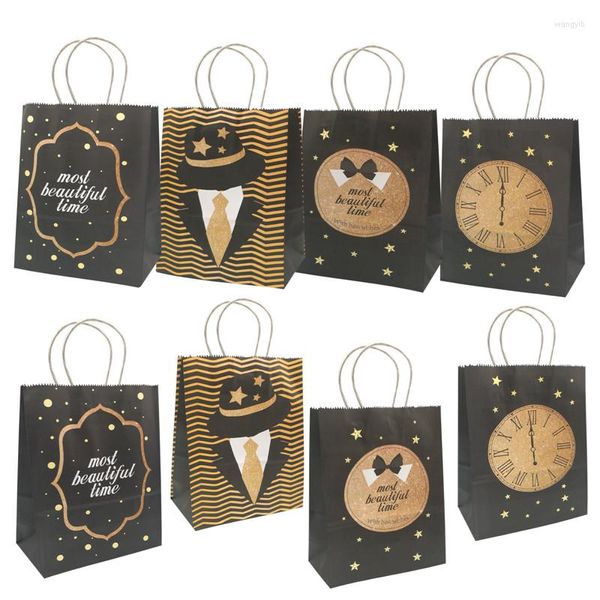 Emballage cadeau 5 pièces noir bonne année sacs en papier pour 2023 fête bonbons emballage joyeux noël célébration fournitures pour la maison