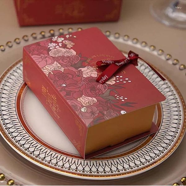 Envoltura de regalos 5pcs box empaquetado forma de libro para fiestas de boda decoración navideña decoración de flores de rosa