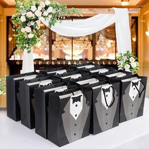 Emballage cadeau 5 pièces costume de marié vêtements motif sacs en papier avec poignée mariage douche nuptiale Bachelorette poule fête faveur fournitures