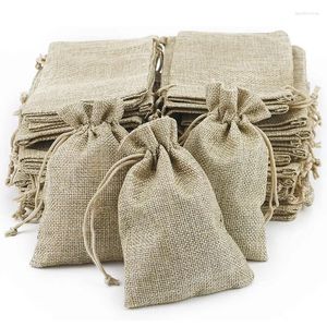 Cadeau cadeau 5pcs sacs de toile de jute avec cordon de jute sacs de lin sac de rangement pour boîte de fête de mariage