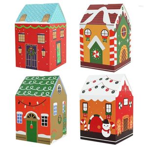 Geschenkomschakeling 5 -stks Kerst Candy Box Huisvorm Kraft Paper Cookie Packing Bag Xmas Tree Hangers Navidad 2024 Jaar decoratie