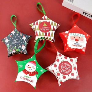 Enveloppe cadeau 5pcs Noël à cinq points de bonbons étoiles Box Santa Snowman Papier Année de Noël Party Chocolate Biscuit Emmacking Supplies