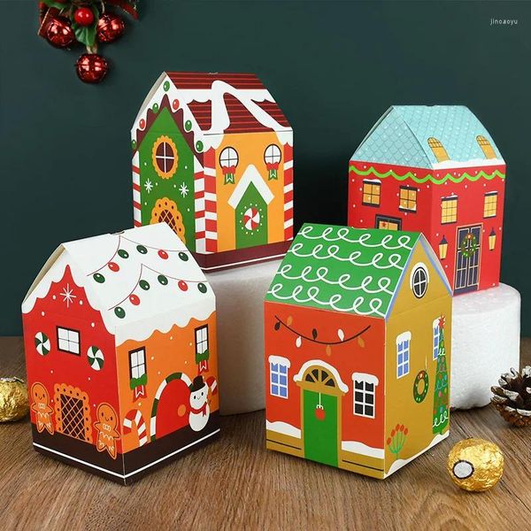 Envoltura de regalo 5 unids Forma de casa de Navidad Caja de dulces Navidad DIY Bolsa de galletas Kraft Papel Embalaje Árbol Colgantes Año Suministro