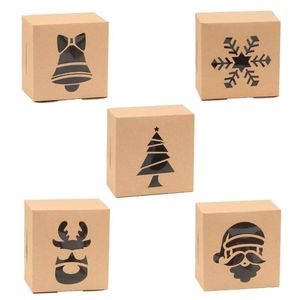 Gift Wrap 5 Stks Kerst Kraft Paper Cookie Boxes Candy Box Tassen Voedsel Verpakking Party Kids Year Navidad 2022