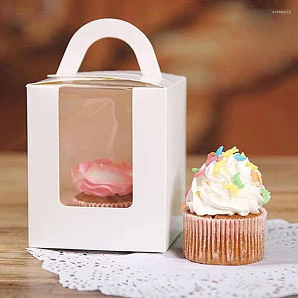 Envoltura de regalo 5pcs caja de envasado de cupcakes ventana transparente evento portátil pastelería fiesta de boda postre huevo yema crujiente bolso de horno de galletas