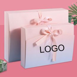 Envoltura de regalo 5 unids Logotipo personalizado Cinta de arco Regalos Cajas Caja de embalaje de papel Bufanda Pijamas Camisa Paquete de embalaje Peluca