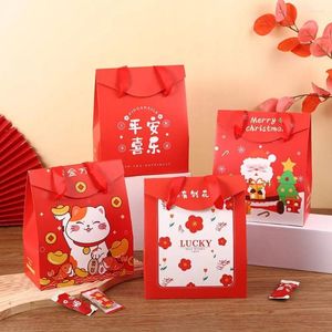 Cadeau cadeau 5pcs mignon dessin animé dragon porte-sac en papier rouge boîtes d'emballage de biscuits modèle de caractère chinois