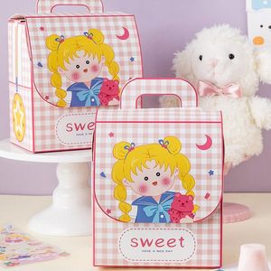 Emballage cadeau 5 pièces mignon fille magique sac en papier cartable conception boîte de jour des enfants pour bonbons/biscuits/collation fête anniversaire Souvenir