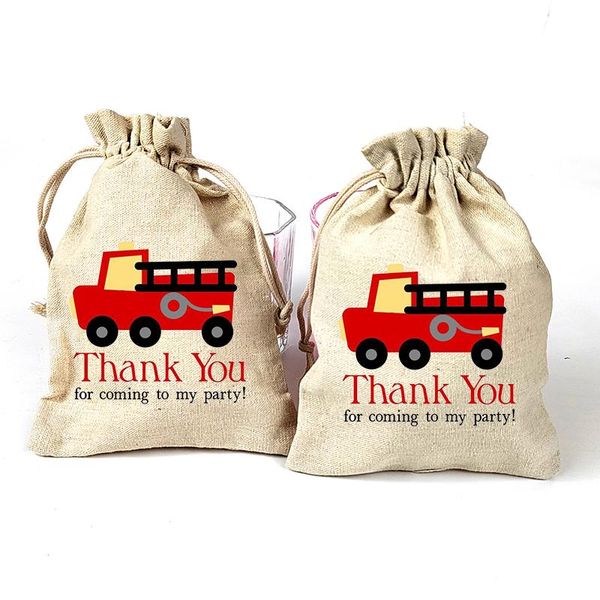 Cadeau Wrap 5pcs Fire Truck Engine Merci Sacs Pompier Pompier Thème Garçon Fille 1er 2ème 3ème 4ème Fête d'anniversaire Décoration FavorGift