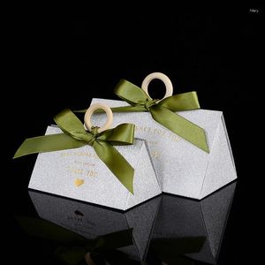 Enveloppe cadeau 5pcs flash argent boîte à bonbons de chocolat de faveur de faveur des boîtes d'emballage avec ruban bricolage de fête de mariage