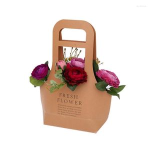 Confezioni regalo 5 pezzi Scatole per fiori pieghevoli in carta kraft Bouquet per fioristi di San Valentino portatile