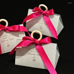 Cadeau cadeau 5pcs boîte de poche fête des mères rose rouge beige ruban anneau en bois poignée triangle petit gâteau de bonbons perle petite