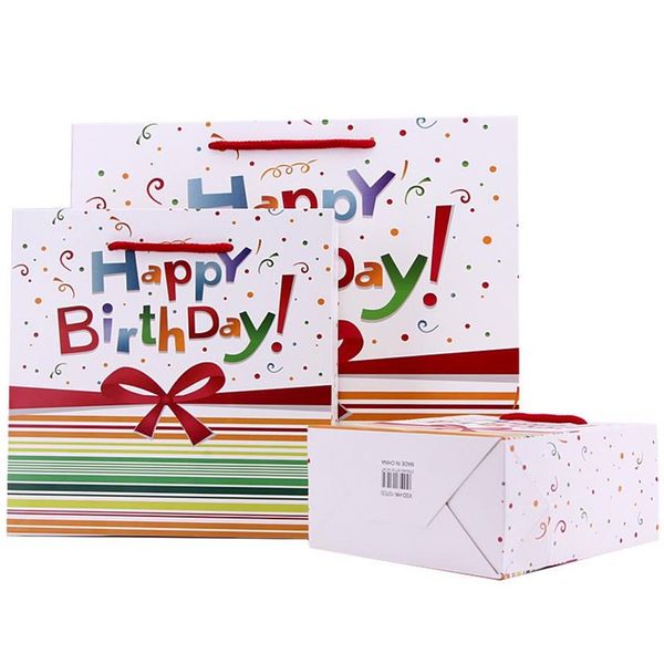Envoltura de regalo 5 unids Feliz cumpleaños Bolsa de papel Kraft respetuosa con el medio ambiente con asas Tienda reciclable Embalaje2007