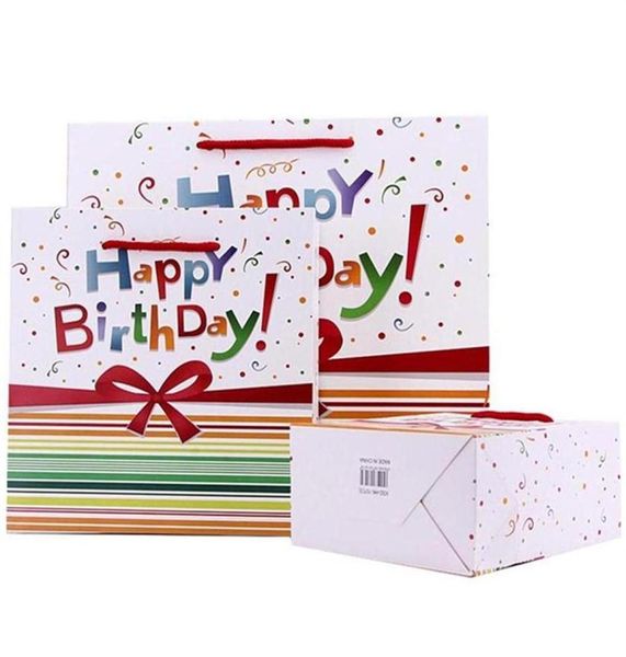 Envoltura de regalo 5 unids Feliz cumpleaños Bolsa de papel Kraft respetuosa con el medio ambiente con asas Tienda reciclable Embalaje 211S209O2033626